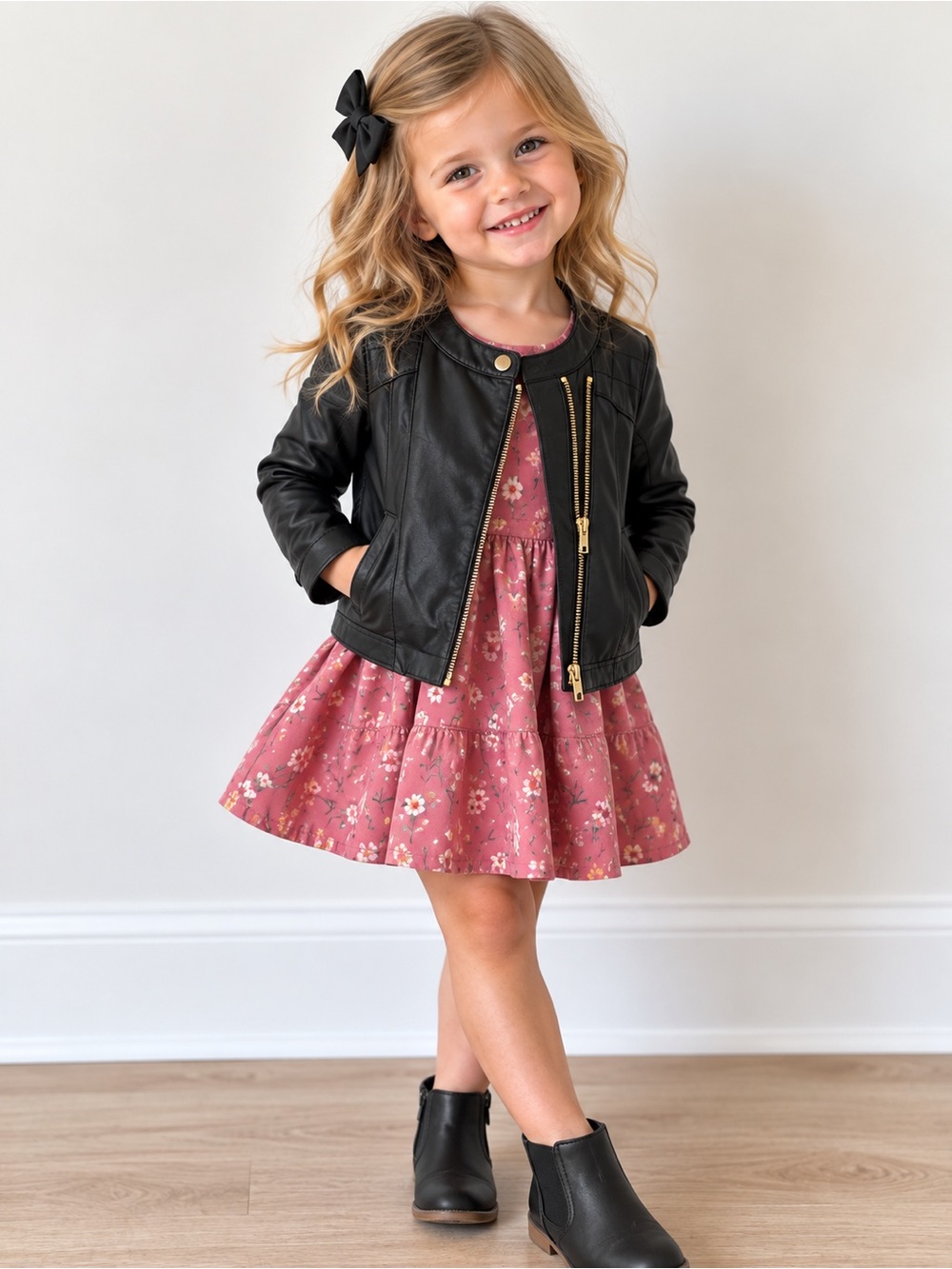 H&M Girls Black Faux Leather Moto Jacket Size 1½–2Y